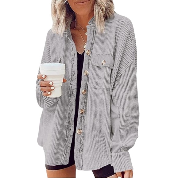 Amazon Tops - 🌸 3/$15 Amazon Grey Waffle Knit Shacket XL